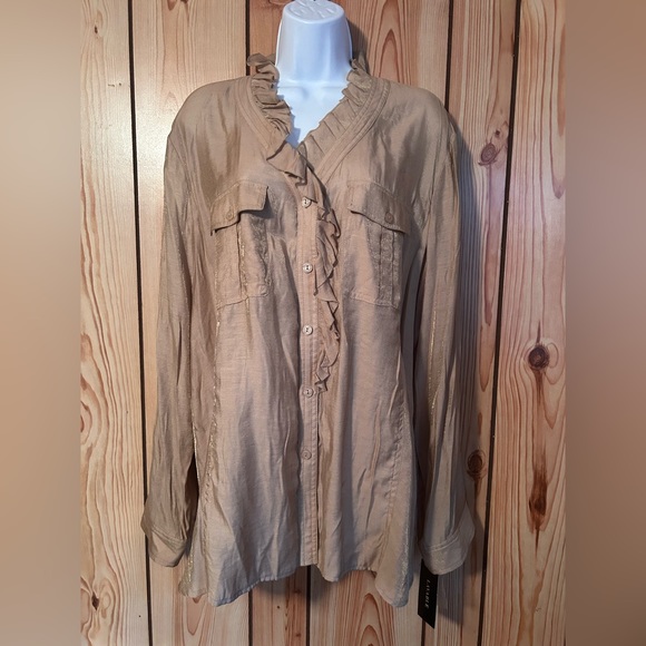 PETER NYGARD New Button down Shirt Roll Tab Sleeves Plus Size 20 Shining Soft - Picture 1 of 11